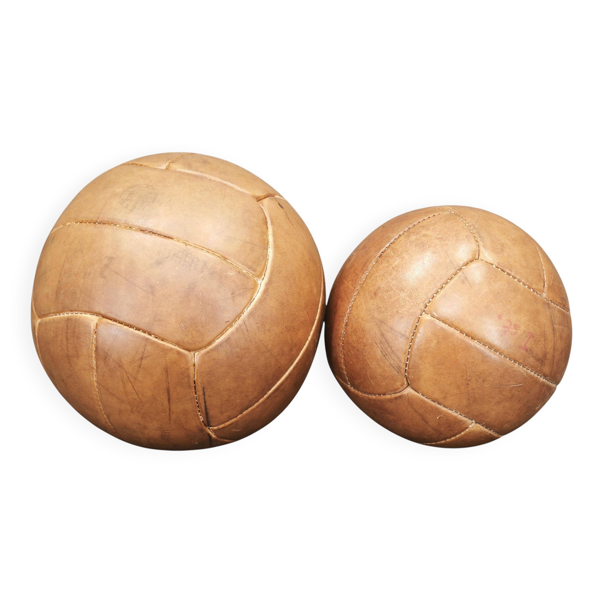 Pair of 1950s Czechoslovak Vintage Leather Medicine Balls