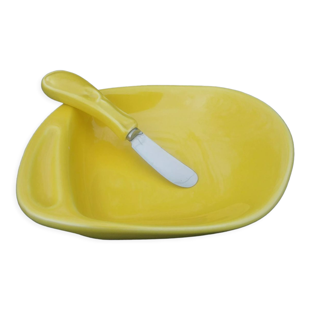 Bicuzat Beurrier en céramique avec couvercle – Plateau pour comptoir de cuisine, motif tournesol en relief