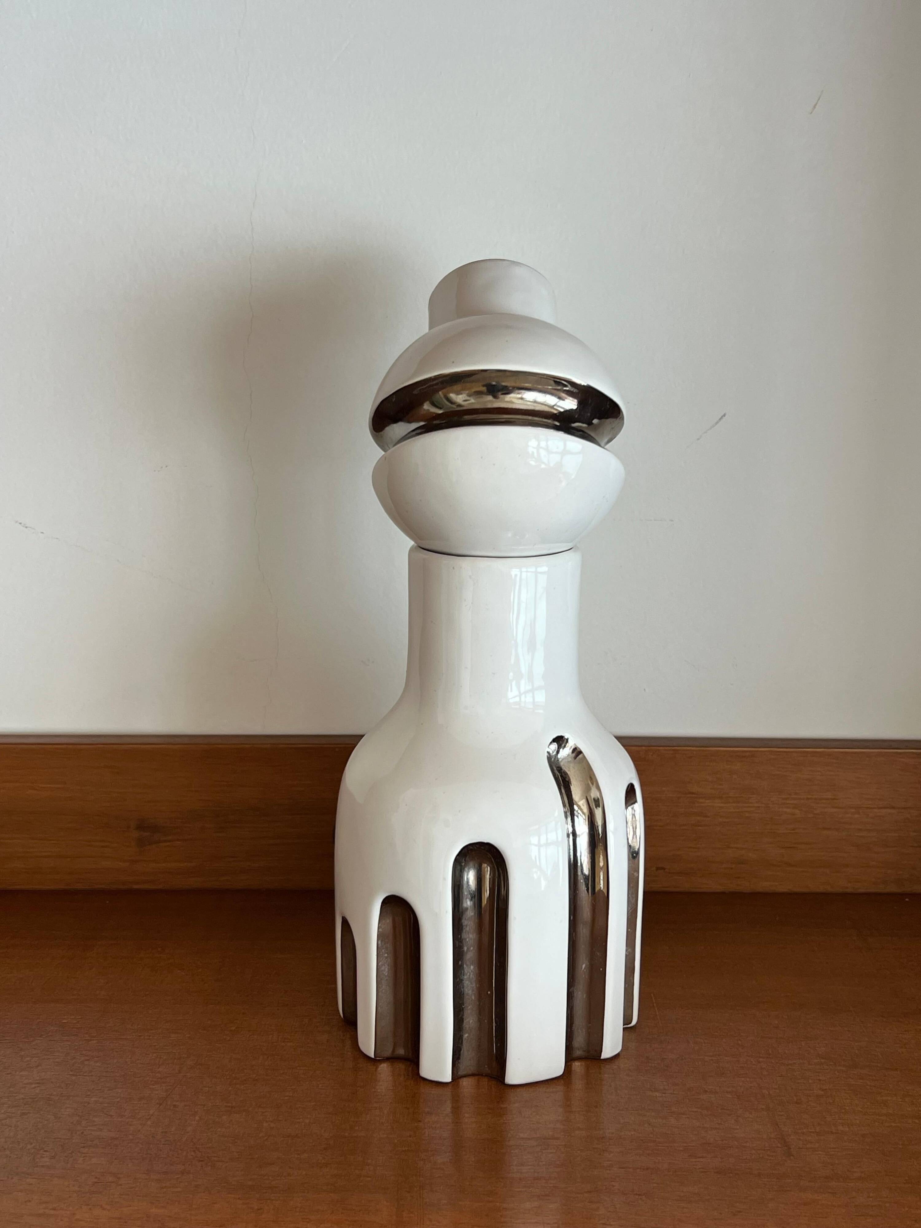 Decorative Ceramic Vase , white glazed, Scultptural Totem, 1970's Ceramic
