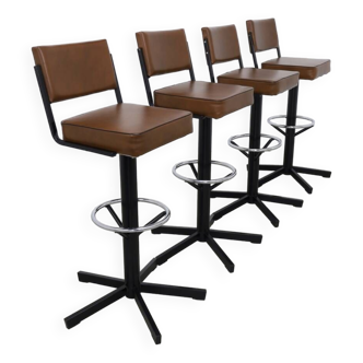 4x Bar Stool in Metal and Leatherette, 1970s