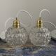 Set of two vintage electrified glass pendant lamps