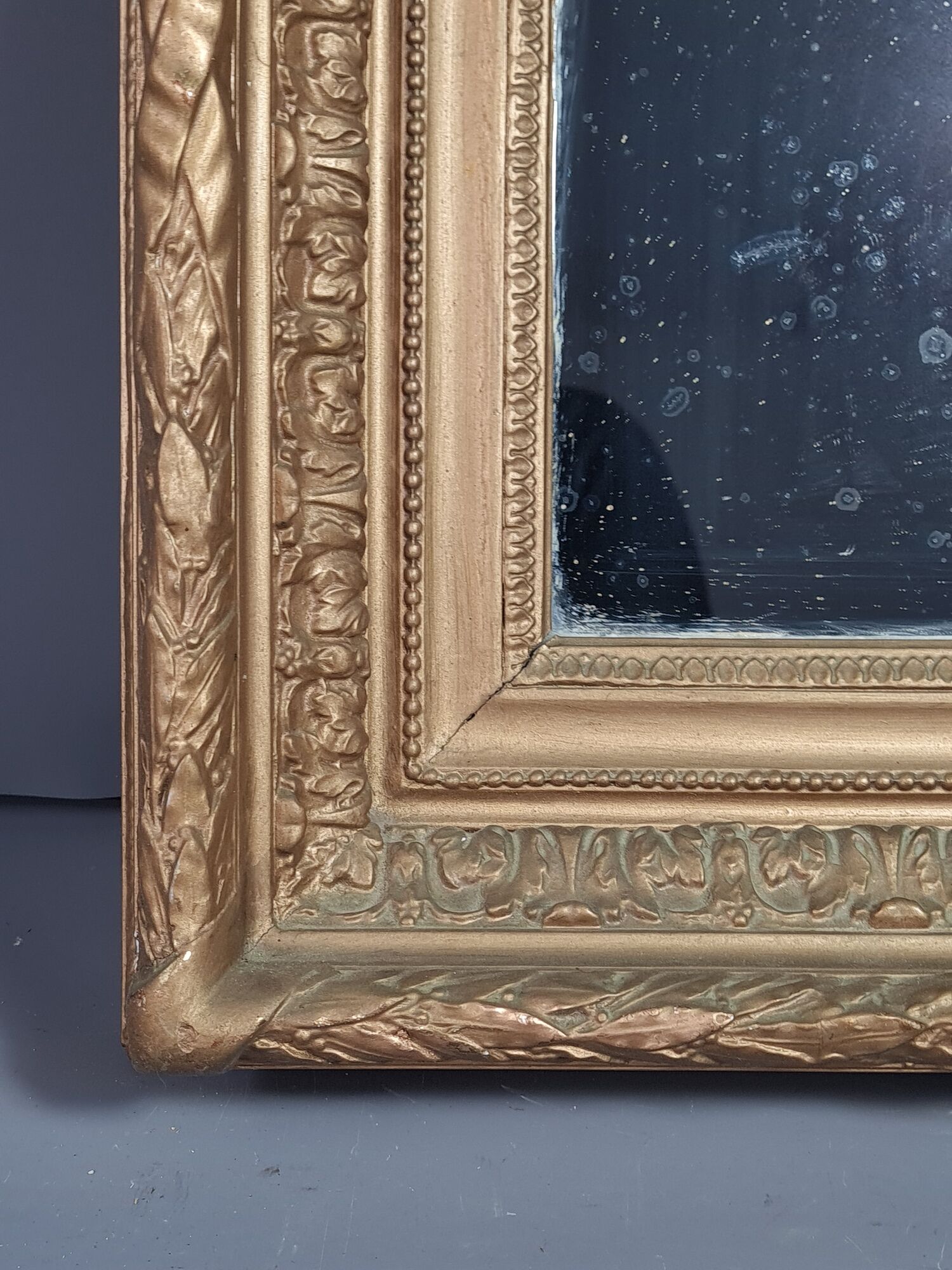 Mirror and old frame with keys gilded stucco wood 44,5x40 cm, leafing 28,5x23,5 cm