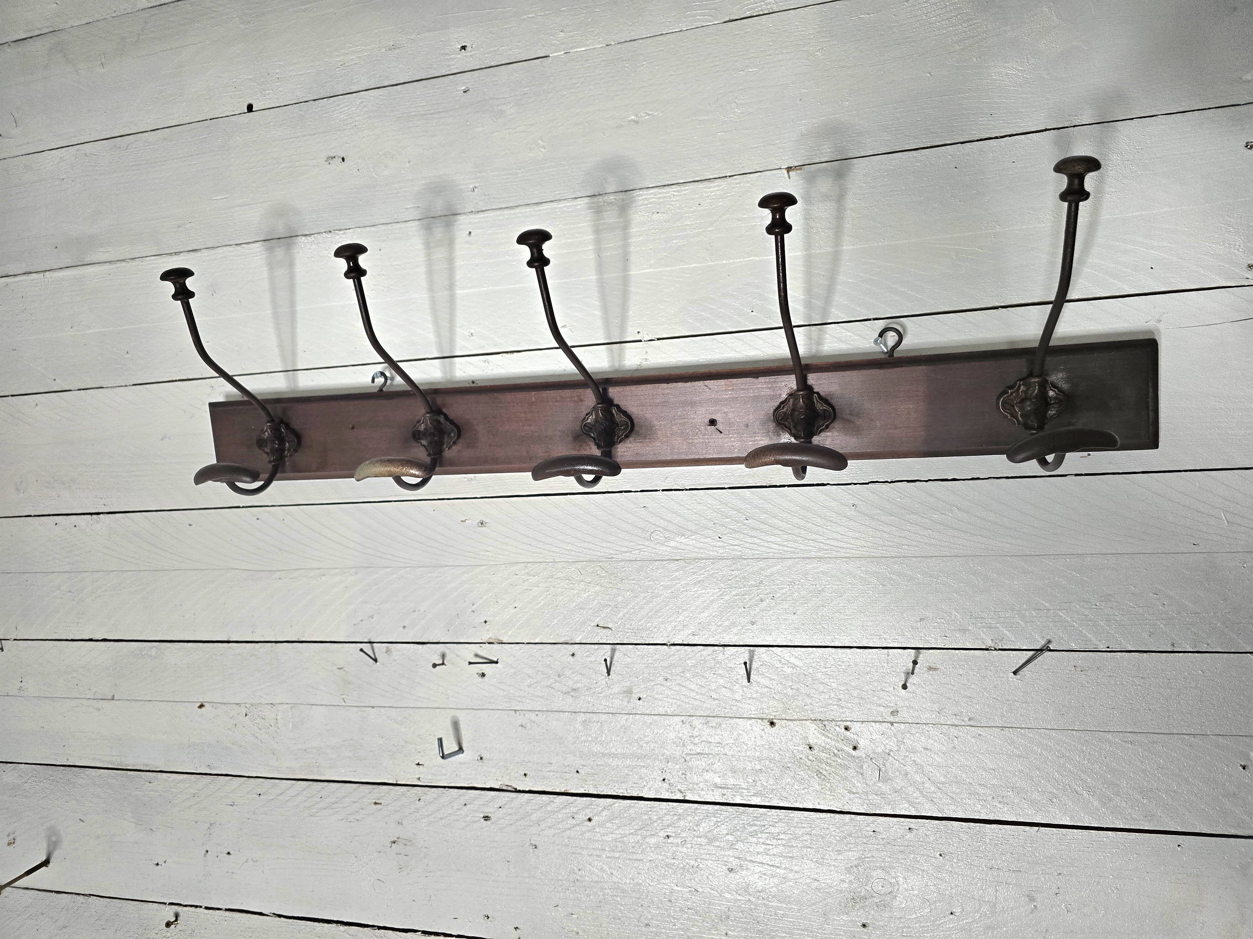 Old wall coat rack, 5 hooks