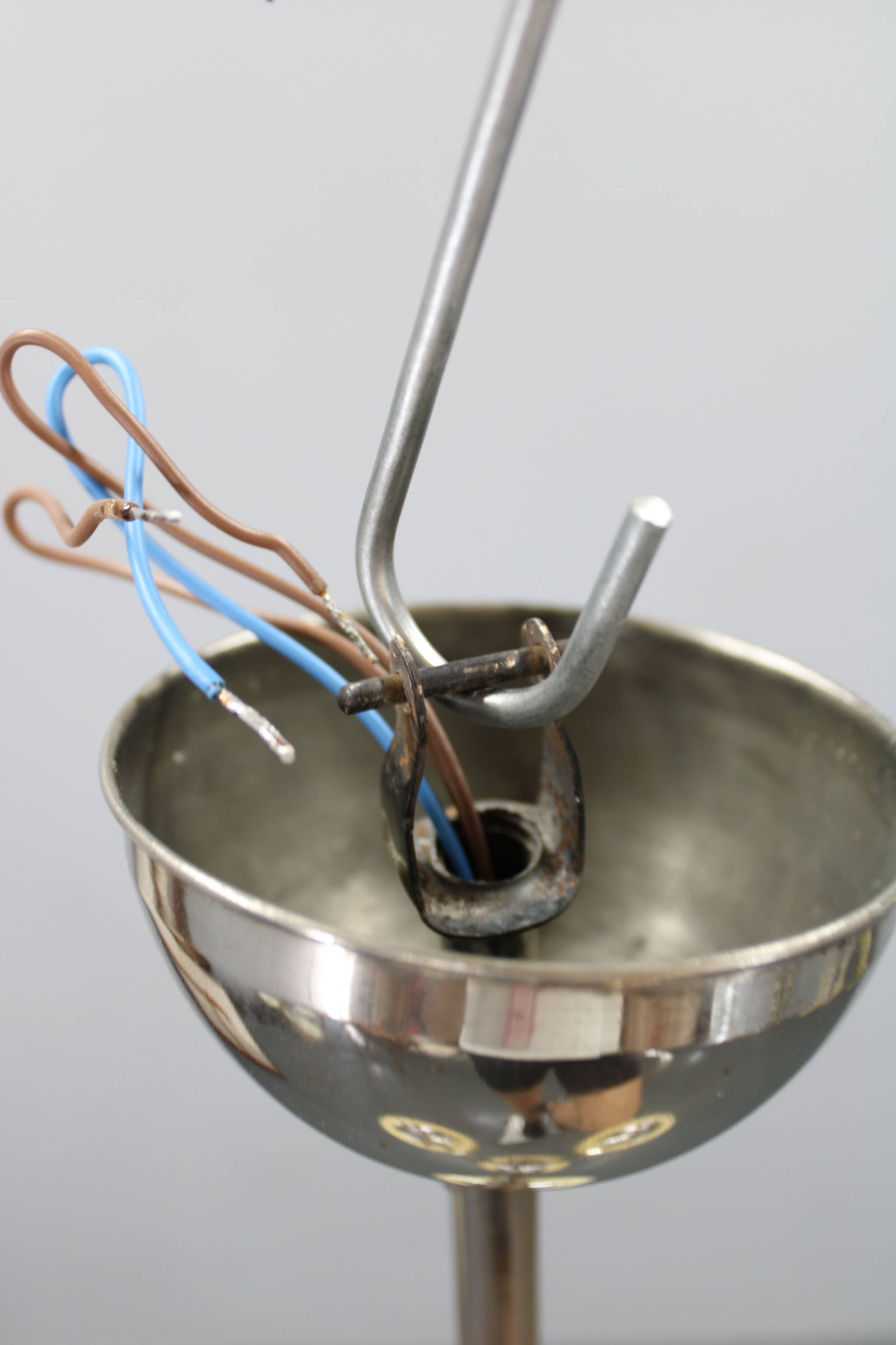 Art Deco nickel chandelier with cream glass cylinders, Czechoslovakia, 1930s