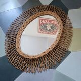 Oval rattan mirror