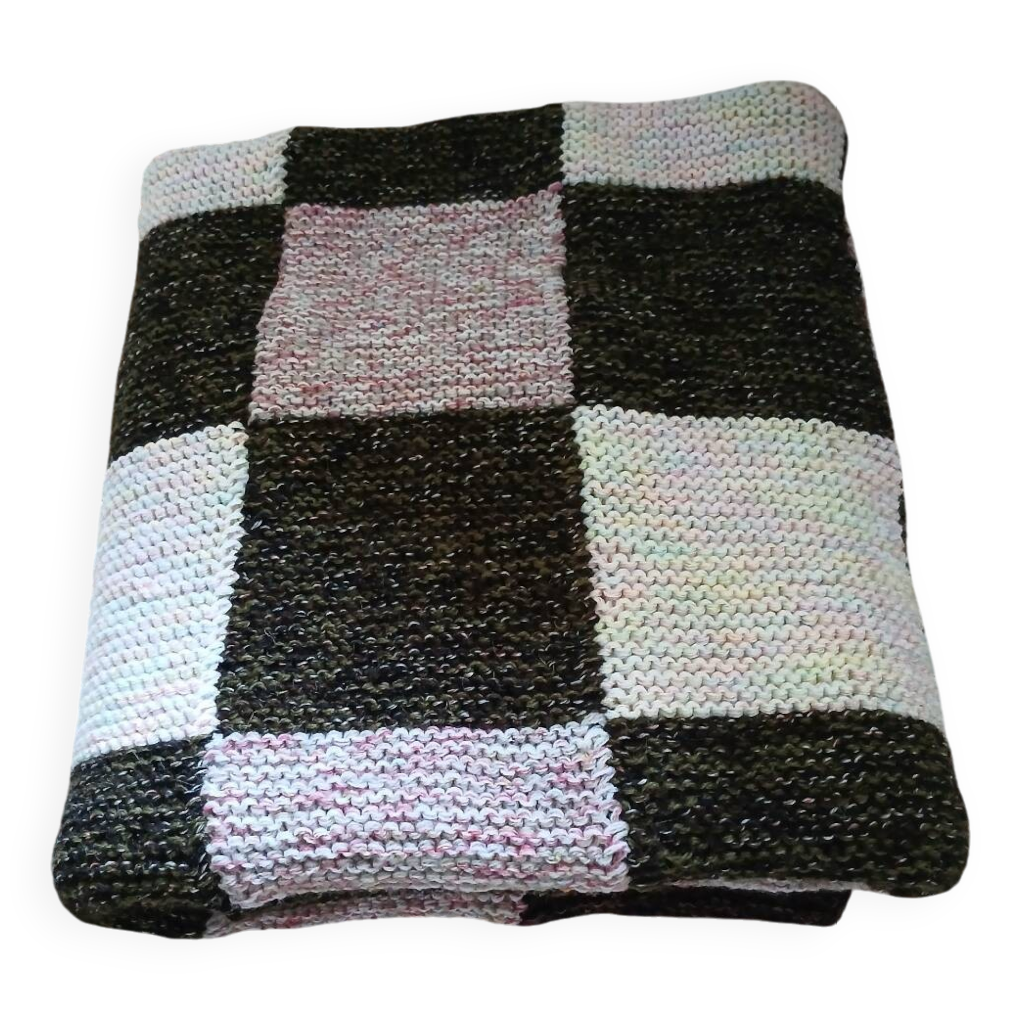 Hand-knitted patchwork plaid