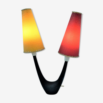 Lampe de bureau vintage avec abat-jours rouges et jaunes 1950s