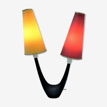 Vintage desk lamp with red and yellow 1950s lampshades