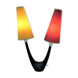 Vintage desk lamp with red and yellow 1950s lampshades