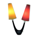 Vintage desk lamp with red and yellow 1950s lampshades