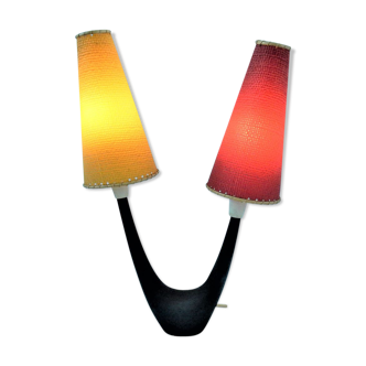 Lampe de bureau vintage avec abat-jours rouges et jaunes 1950s