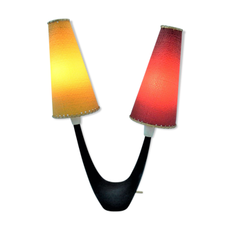 Vintage desk lamp with red and yellow 1950s lampshades