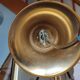 Brass pendant lamp and five-faceted vintage smoked glasses