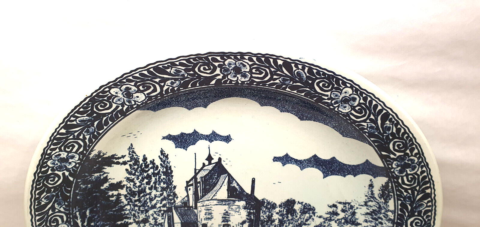 Large decorative plate decorations blue landscape diameter 40 cm
