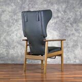 Fauteuil en cuir noir, années 1970