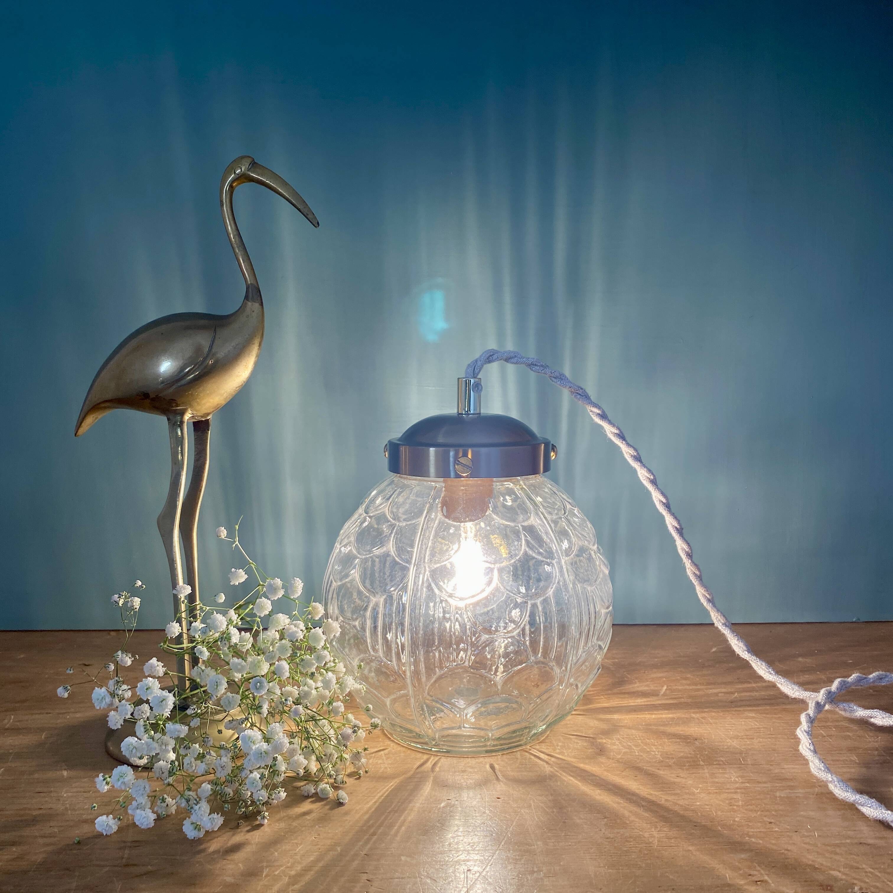 Vintage art deco glass globe portable lamp or table lamp