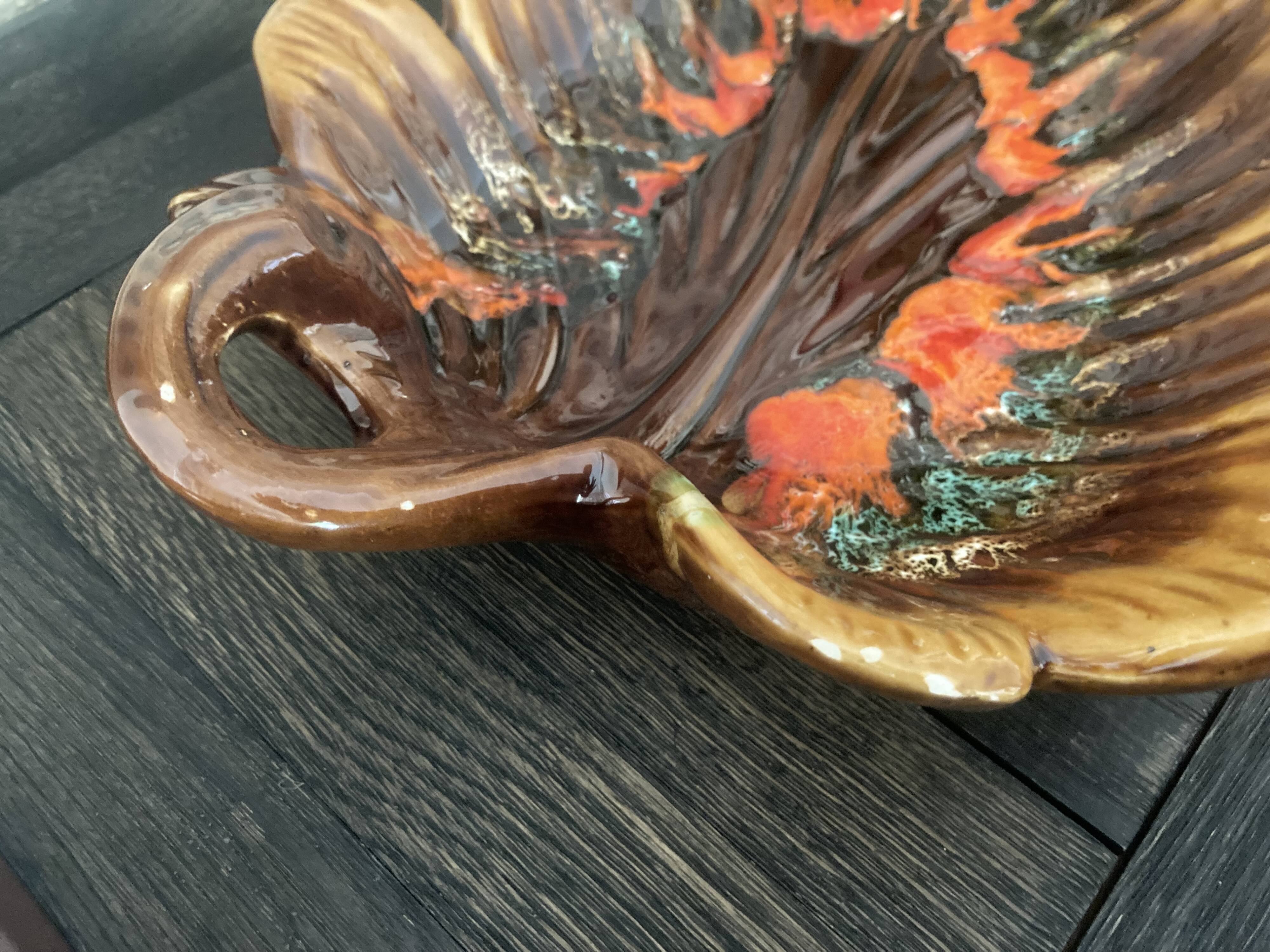 Vintage serving dish in glazed terracotta signed Vallauris