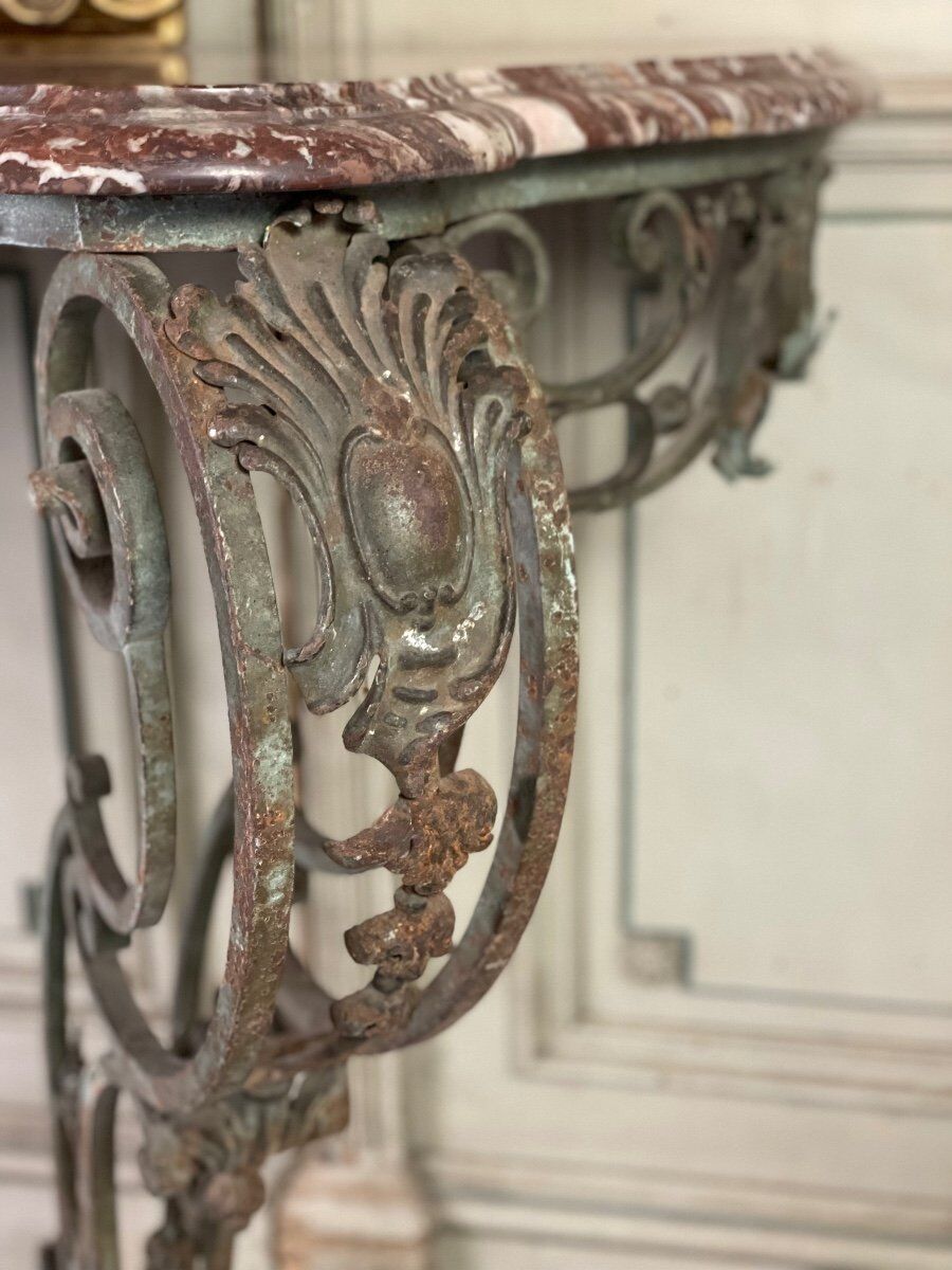 Wrought iron console and its marble, circa 1880