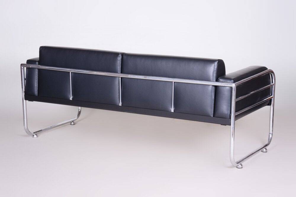Bauhaus Sofa in Chrome and Leather by Vichr a Spol, Czech, 1930s