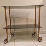 Old vintage rolling trolley, smoked glass trays, gold base