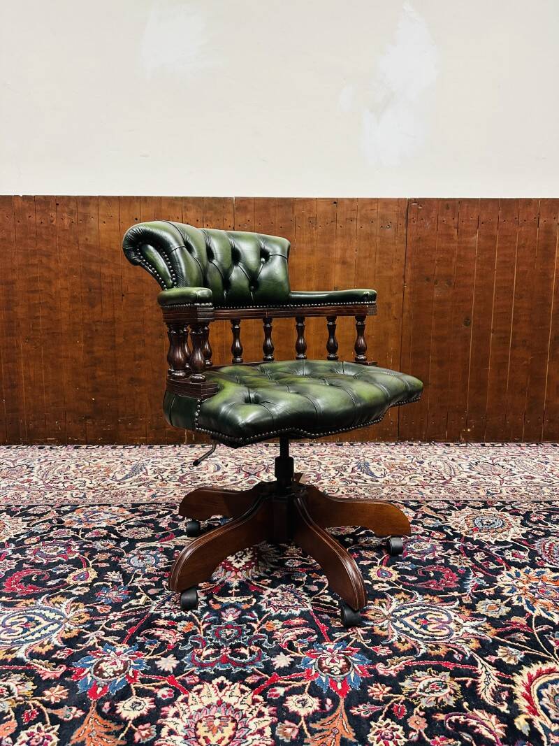Classic English Green Chesterfield Captain Chair