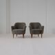 Samspel lounge chairs in sheepskin/mouton modernist mid-century by Carl Malmsten.