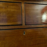 George III English Commode in Mahogany and Burl, Stretcher Feet – 19th Century