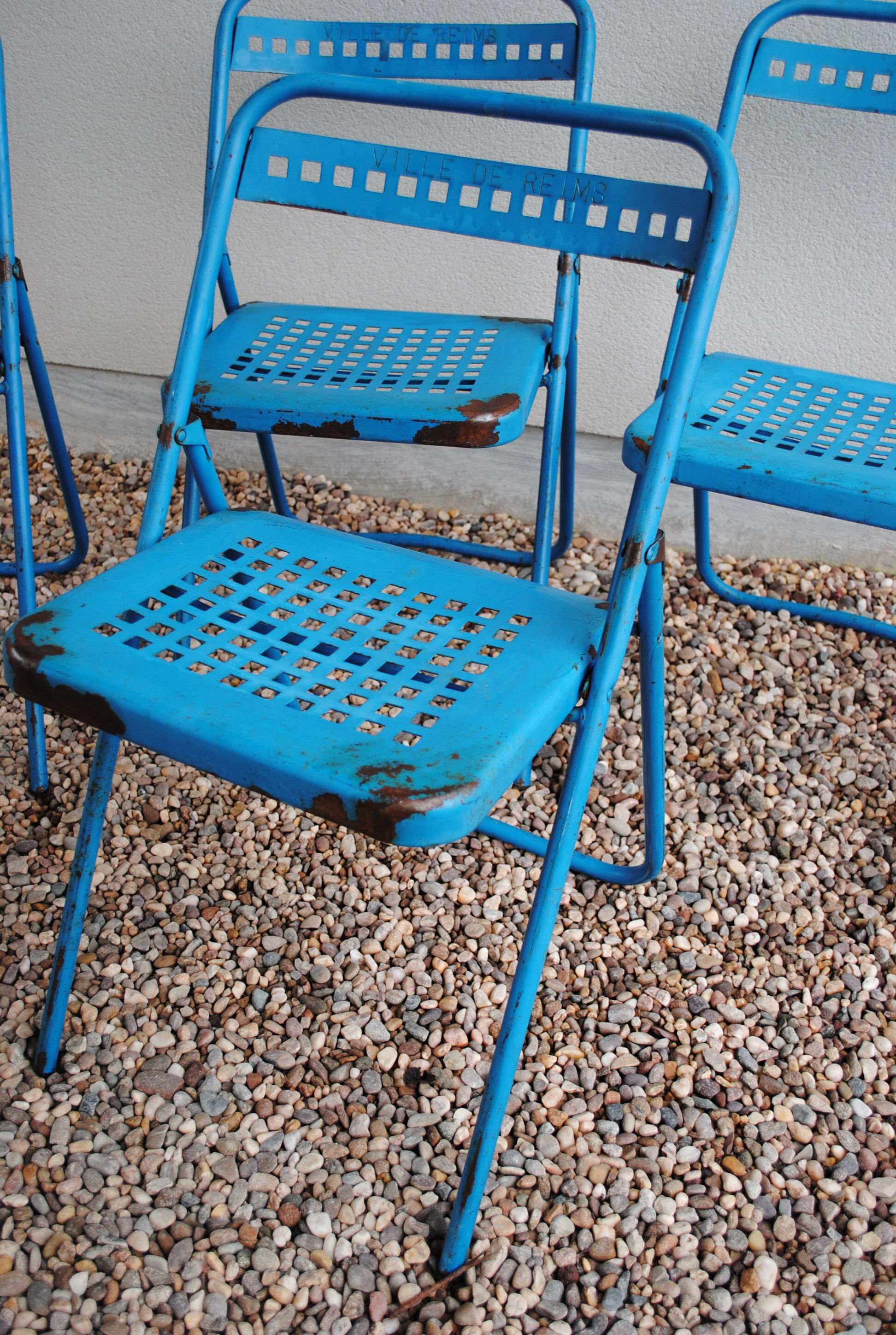 Lot of 5 Souvignet 1960 metal folding chairs