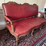 Regency 3-seater sofa in burgundy wood and leather