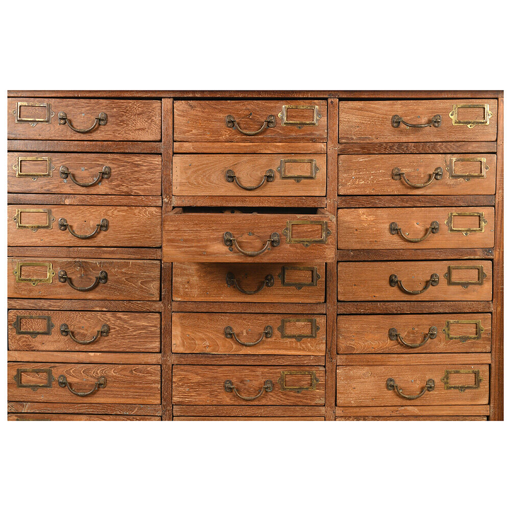 Old teak storage cabinet with 21 drawers