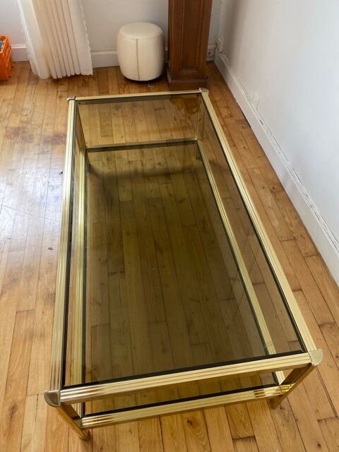 Gold metal coffee table and smoked glass