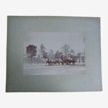 Photographie ancienne 1900 carriole cocher et chevaux