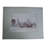 Old photograph 1900 cart, coachman and horses