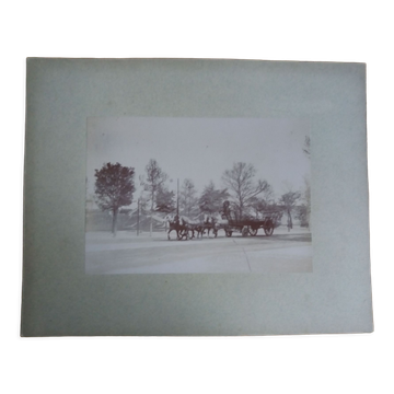 Old photograph from 1900 of a carriage, coachman, and horses.