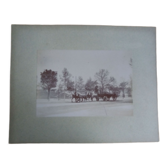 Old photograph 1900 cart, coachman and horses