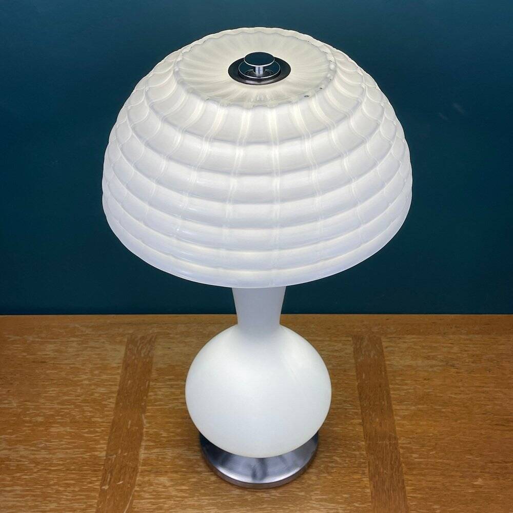 Large Mushroom Table Lamp in White Murano Glass, Italy, 1970s