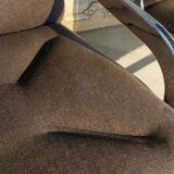 Pair of 70s designer armchairs/chairs in chrome and brown fabric