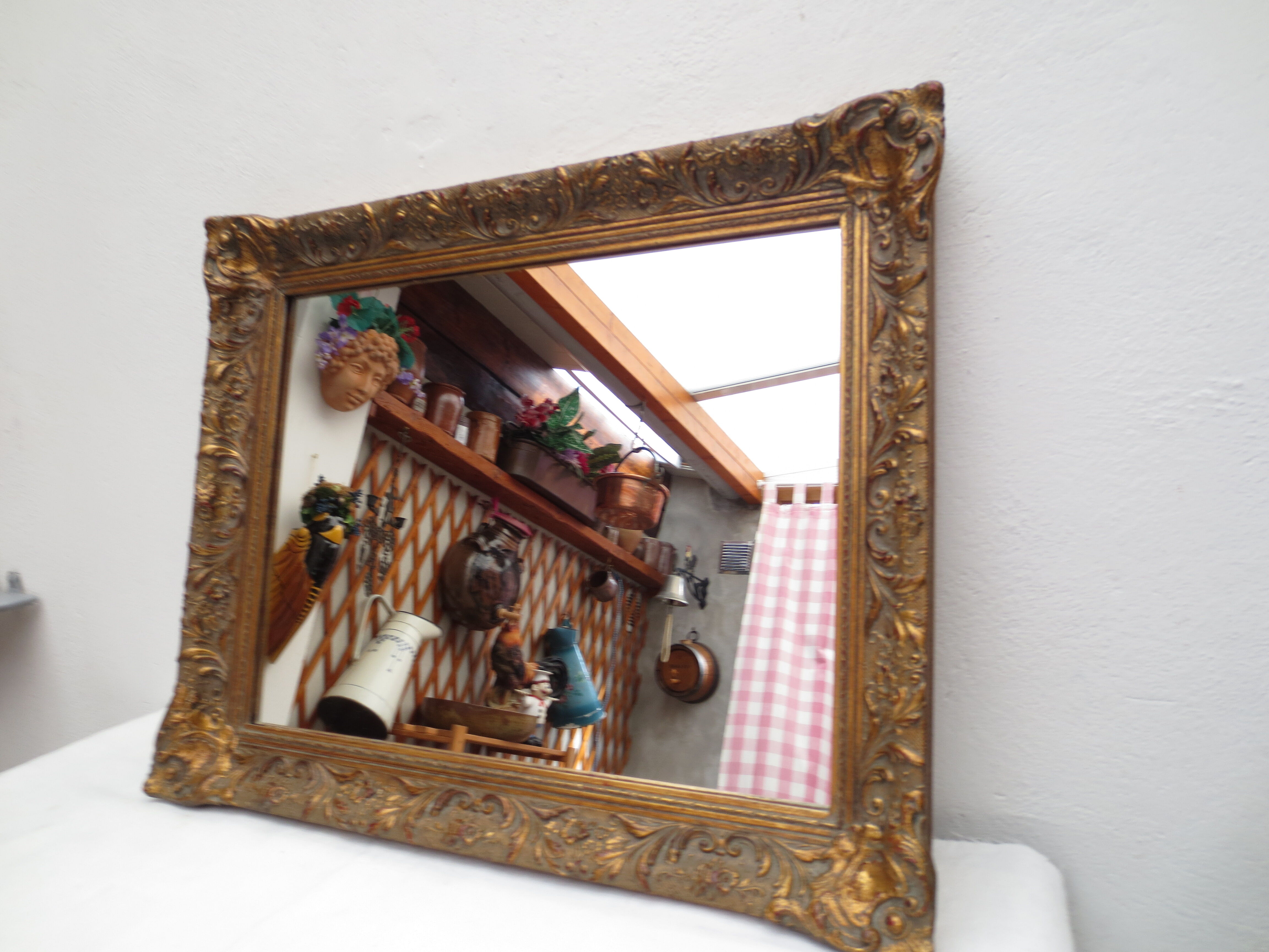 old rectangular mirror aged golden tower