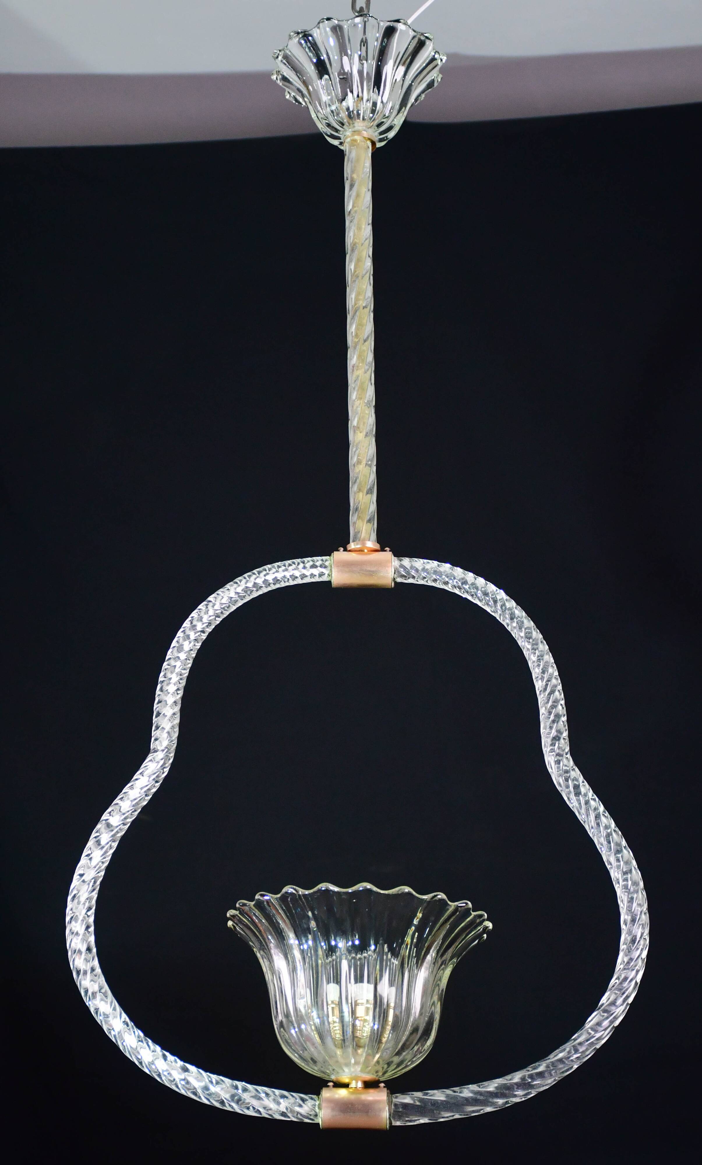 Elegant Art Deco Barovier & Toso pendant light chandelier Murano glass, 1950s
