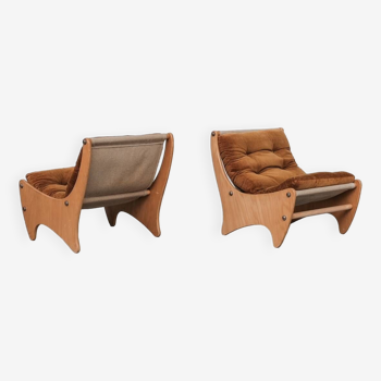 Paire de fauteuils lounge danois du milieu du siècle en hêtre