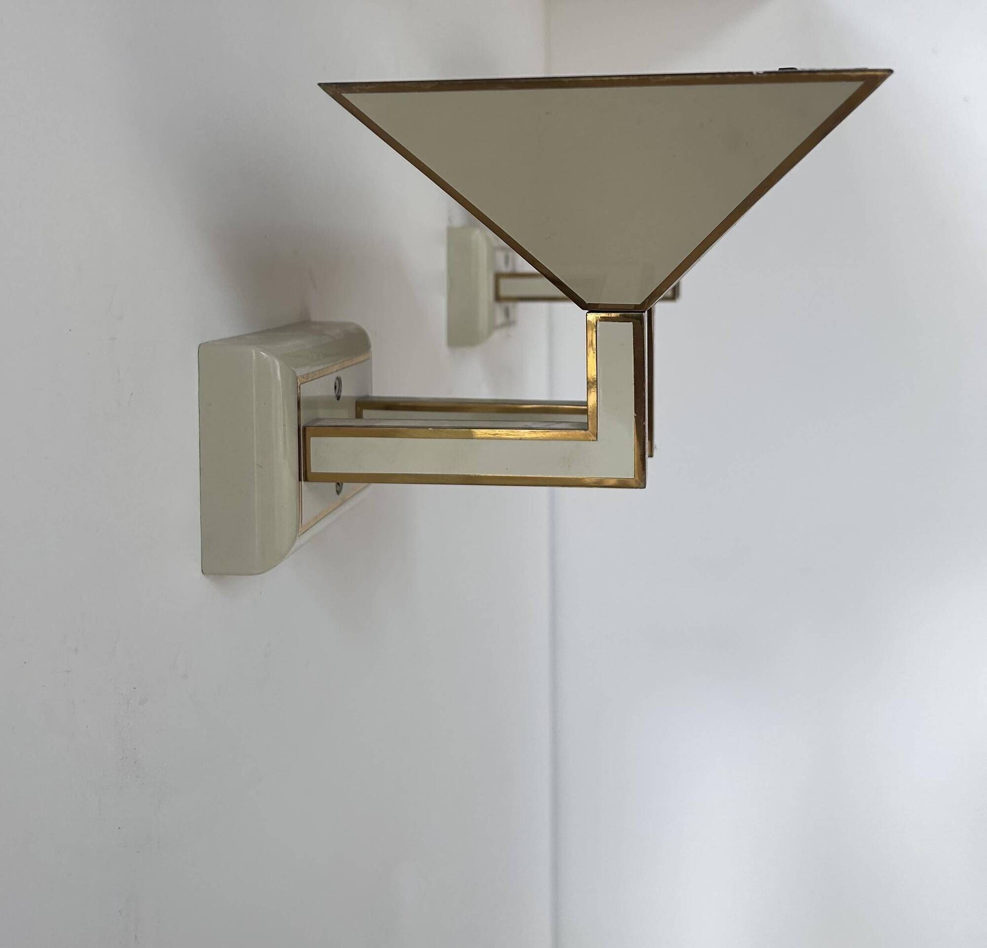 Pair of vintage wall lights, cream white and brass, Italy 1970s