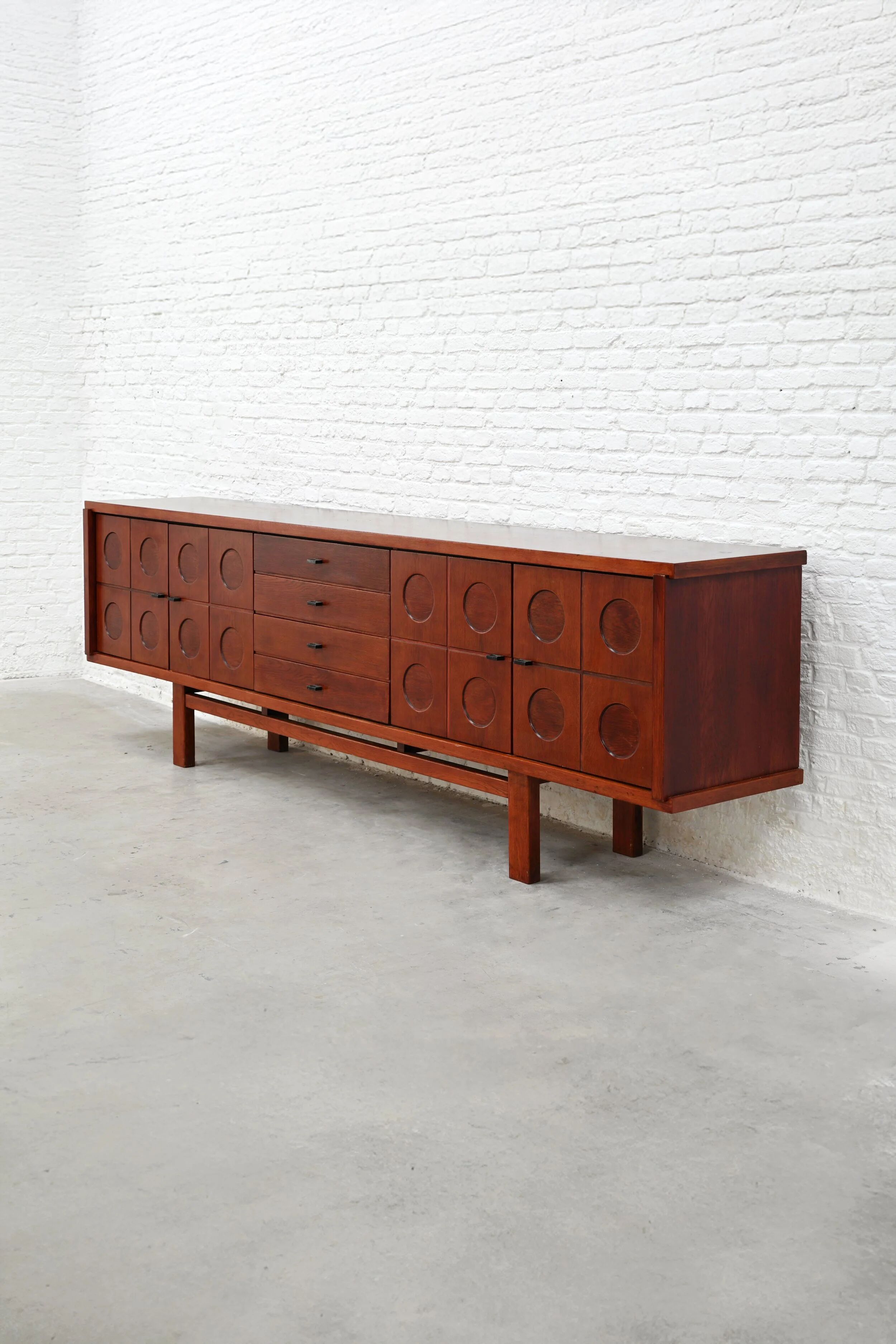 Brutalist oak sideboard, Belgium, 1970s