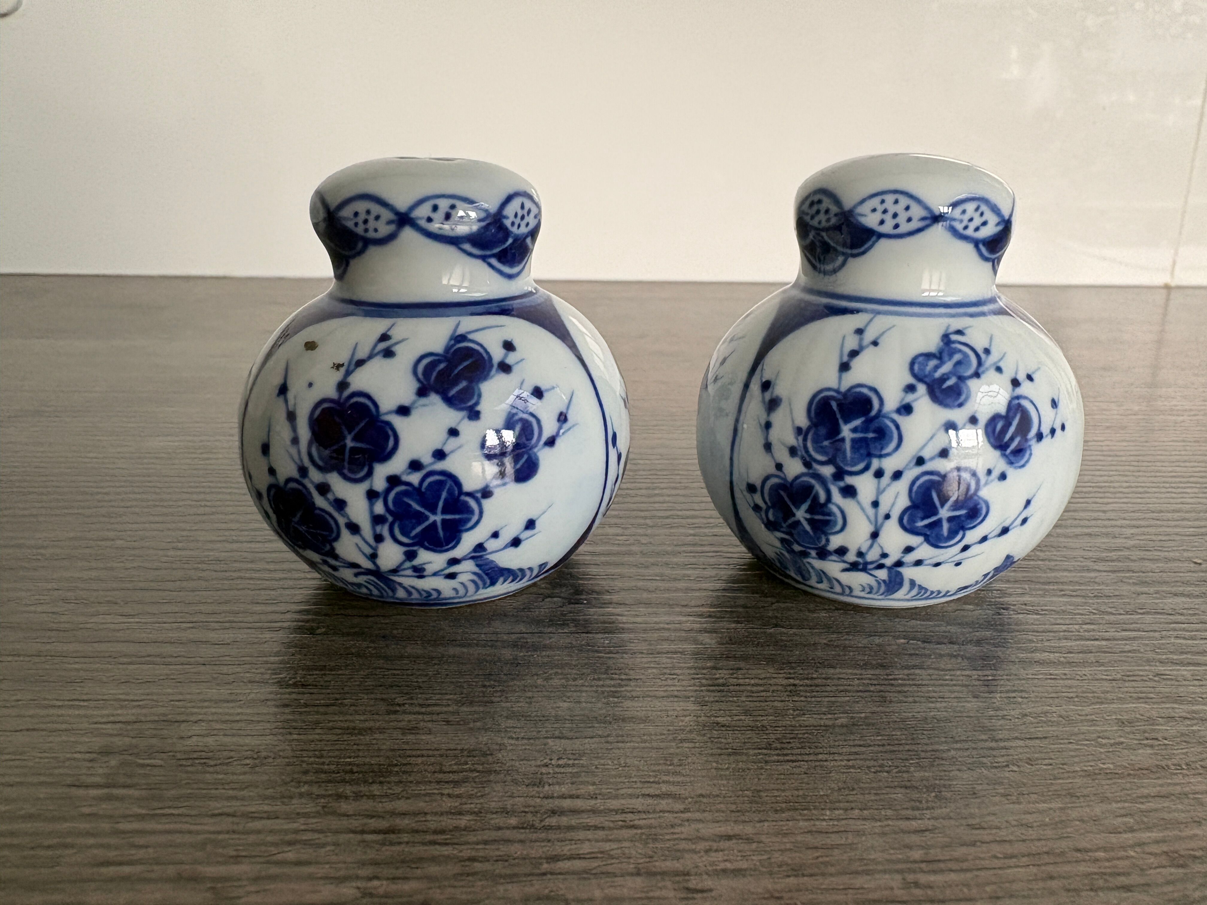 Pair of salt and pepper shakers in porcelain