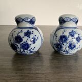 Pair of salt and pepper shakers in porcelain