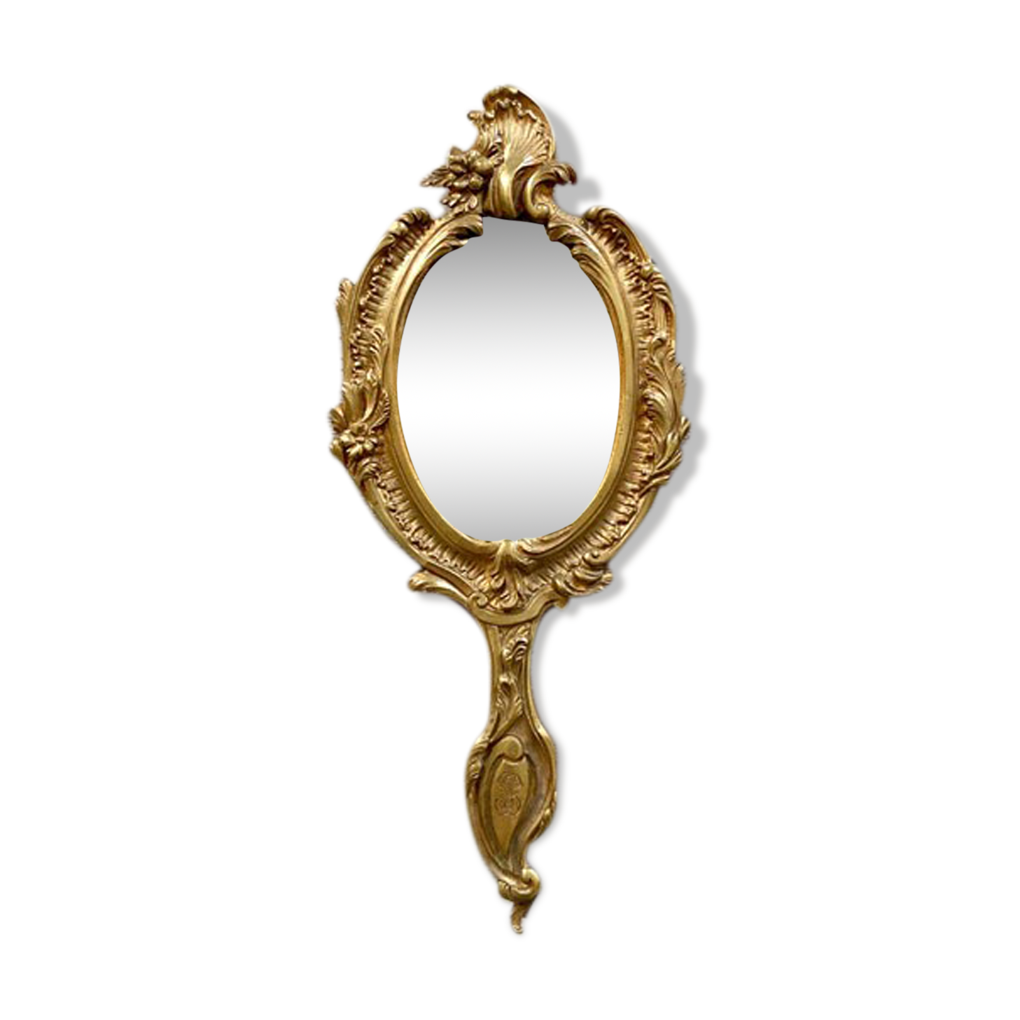 Old bronze hand-facing mirror  13x30cm