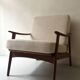 Scandinavian armchair in wood, Pierre Frey fabric, refurbished, Denmark 1950.