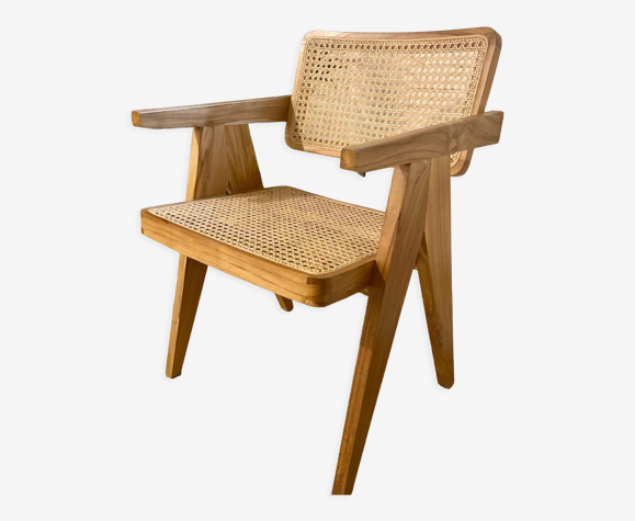 Chaise en teak et rotin