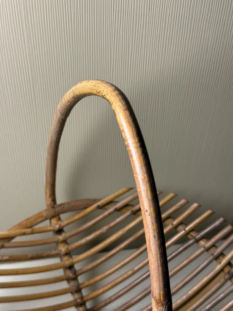 Vintage bamboo and rattan fruit bowl – Large fruit basket, boho chic / Riviera, retro centrepiece – Mid-Century 60s design