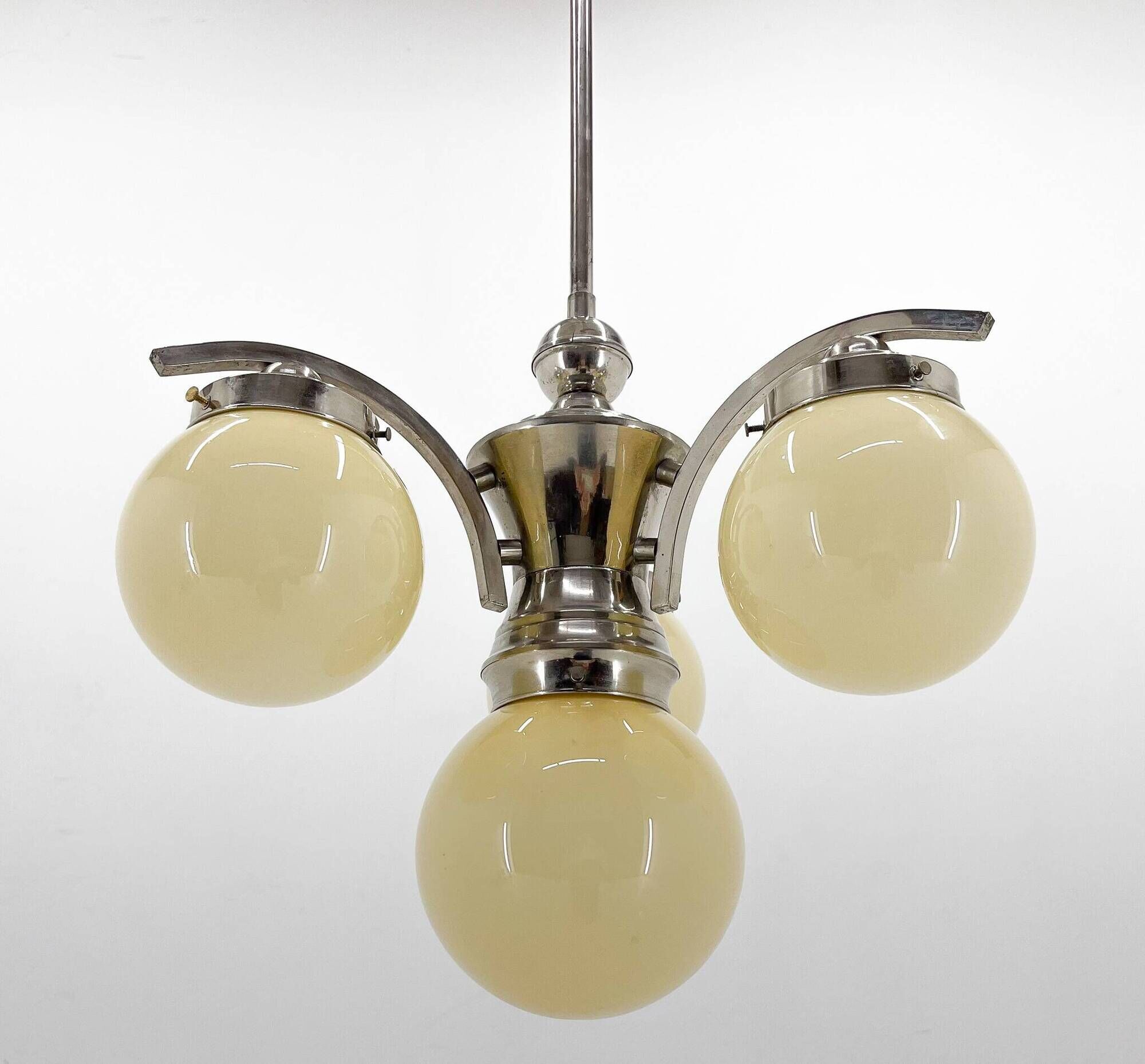 Art Deco, Chrome and Champagne Glass Chandelier, 1930s