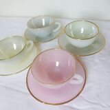 4 tasses et sous tasses harlequin vintage en arcopal 221043